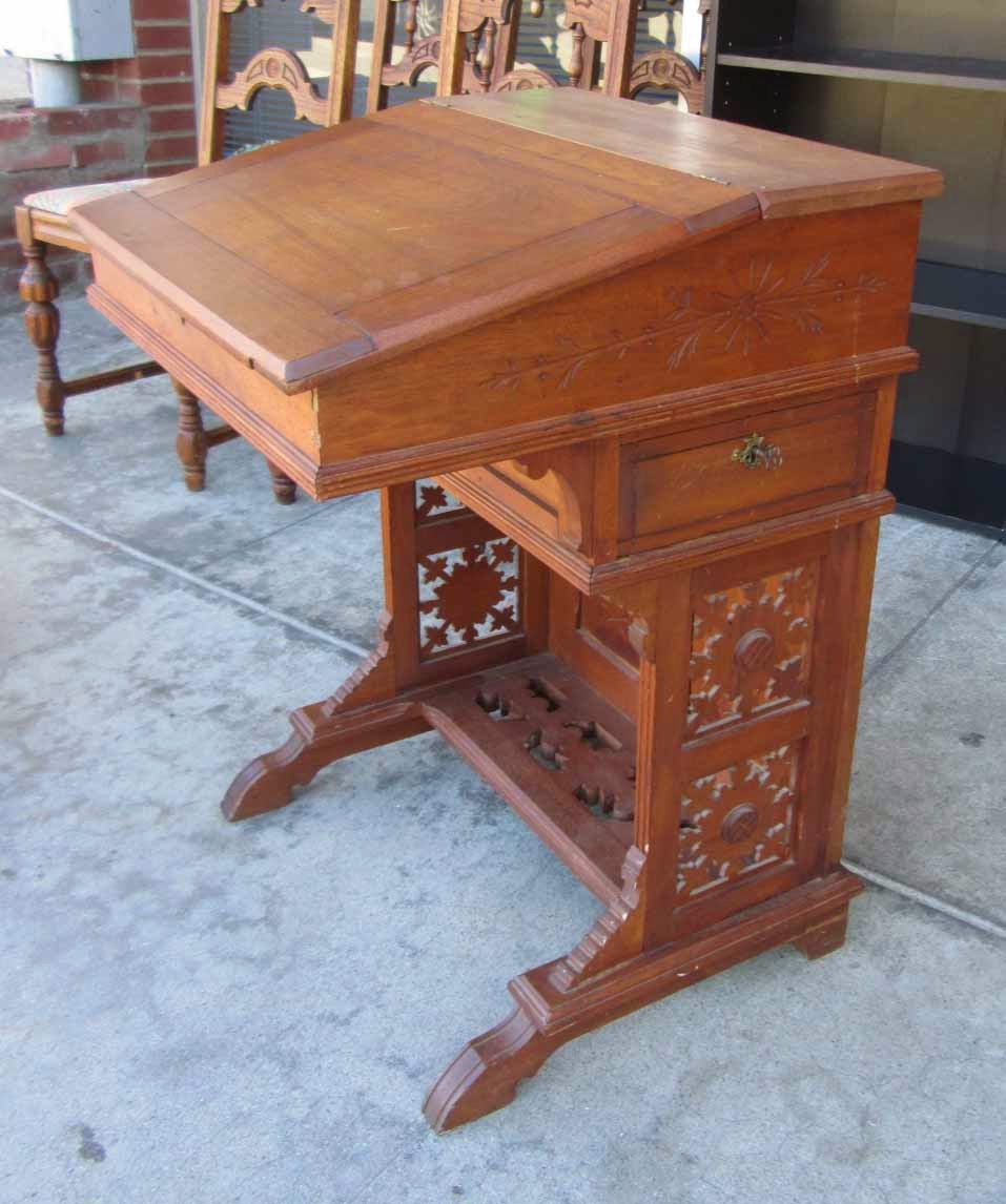 UHURU FURNITURE & COLLECTIBLES SOLD Antique Hand Carved Student Desk