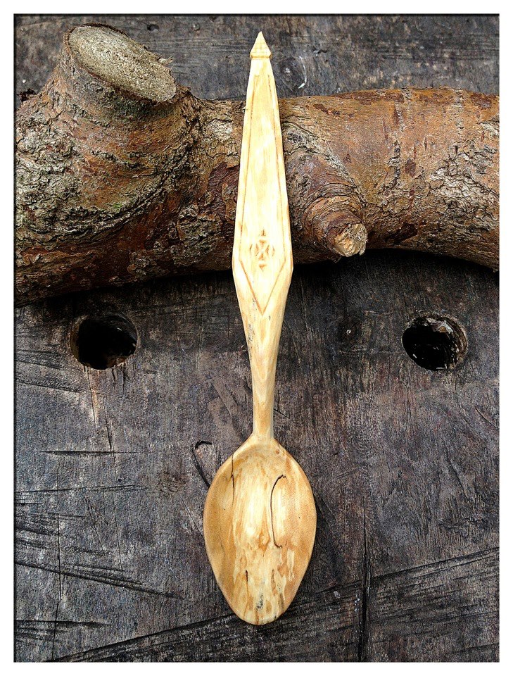 Simon Hill Green Wood Carving Spalted Birch eating spoon