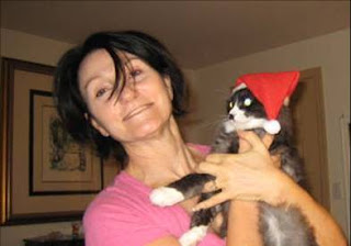 Black and white cat with Santa hat