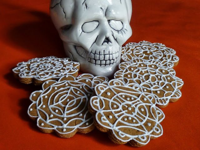 skull with hand-decorated gingerbread cookies