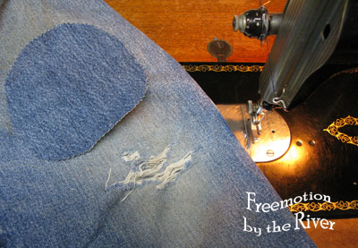 Mending jeans on my vintage Singer