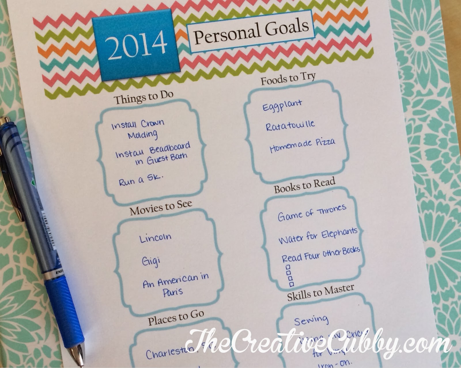 The Creative Cubby: Printable New Year&#039;s Personal Goals Sheet 2014