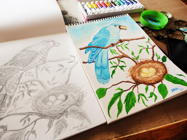 Art Li and Stuff - The bird and its nest. Drawing and watercolour painting Art Li and Stuff - The bird and its nest. Drawing and watercolour painting
