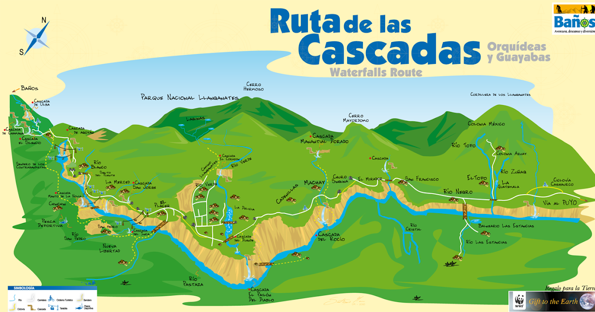 Mapa de la Ruta de las Cascadas En camino a Huella Verde pasando por