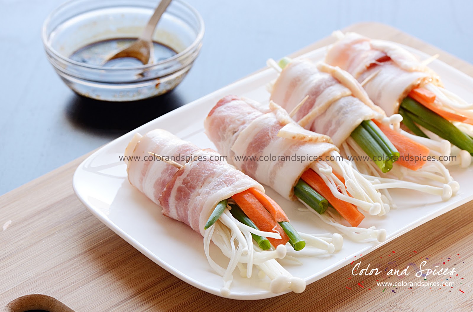 Color and Spices Bacon wrapped Enoki mushrooms