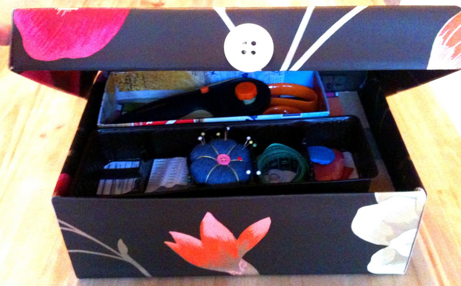 Mimi's Crafty World! Tutorial Twotiered Recycled Shoebox Sewing Kit