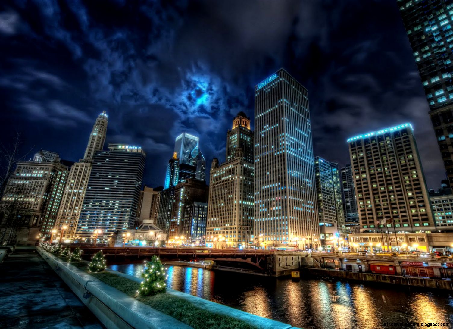 Chicago City Skyline at Night Wallpaper Chicago City Skyline at Night Wallpaper