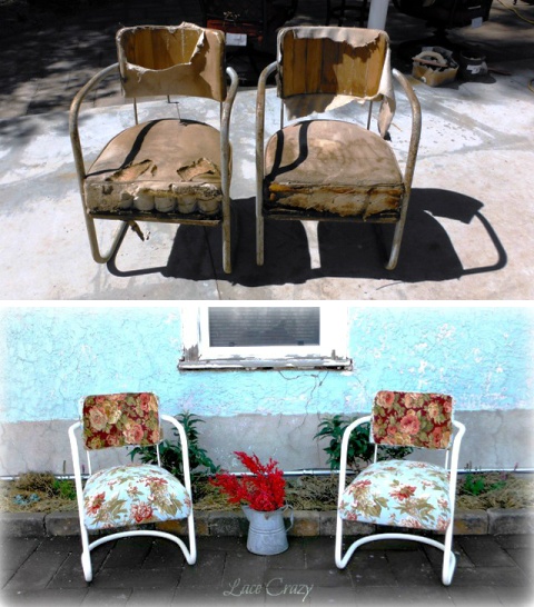 Lace Crazy: Vintage Patio Chair Redo... Vintage Patio Chair Redo. - Lace Crazy: Vintage Patio Chair Redo...