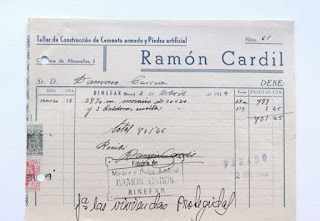 FACTURA  TALLER DE CONSTRUCCION DE CEMENTO ARMADO Y PIEDRA ARTIFICIAL  BINEFAR 1949
