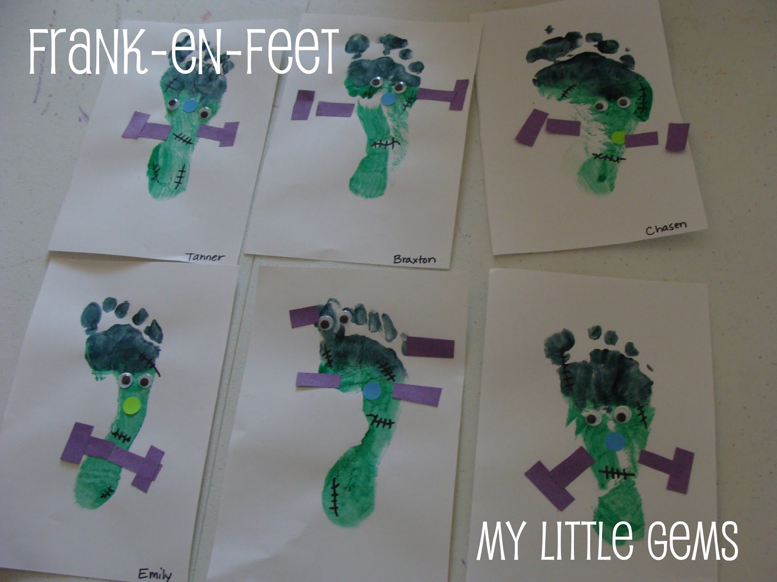 My Little Gems Frankenstein Feet {crafting with kids}