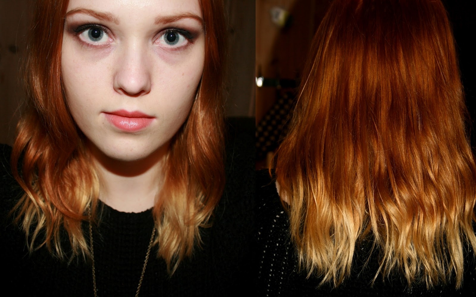 Ginger Blonde Dip Dye Dark Brown Hairs