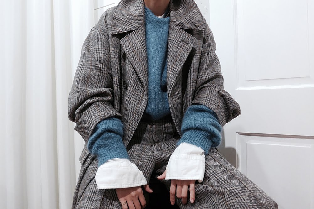 AURALEE DOUBLE FACE CHECK LONG COAT