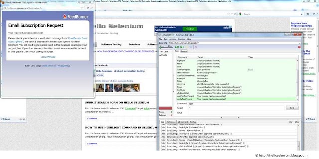 HOW TO SUBMIT EMAIL NEWSLETTER FORM ON HELLO SELENIUM USING SELENIUM IDE?