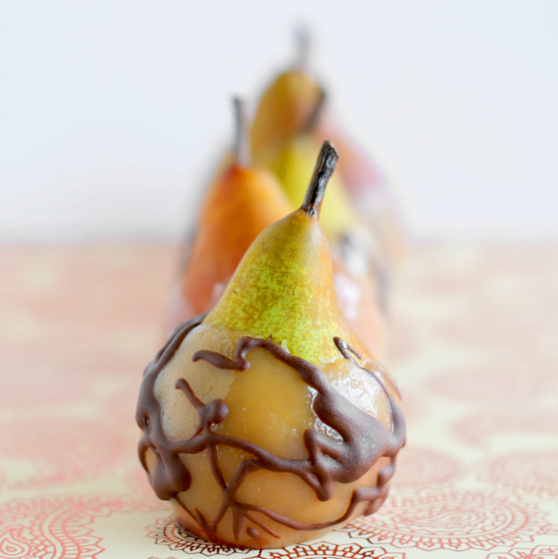 CaramelChocolate Dipped Sugar Pears Sprinkled with Flour