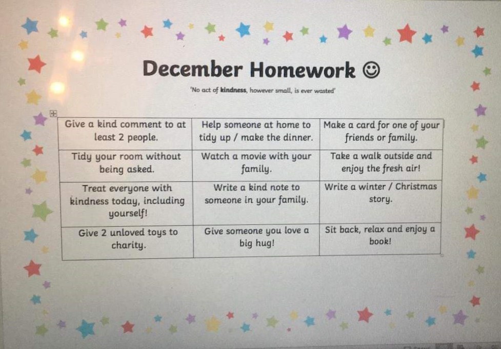 December Homework Ideas