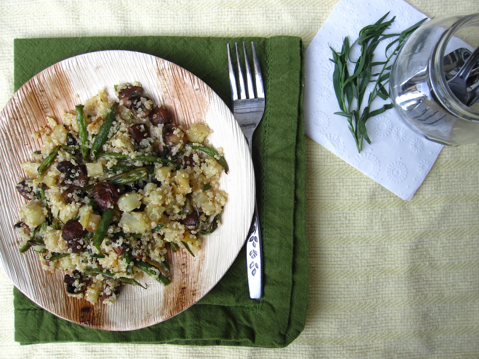 Edible biology Roasted potato, mushroom and green bean quinoa with