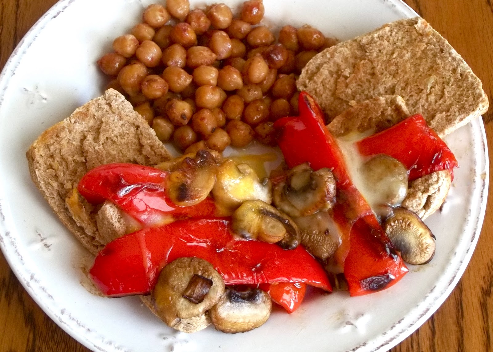 Stealthy Mom Sauteed Red Peppers and Mushrooms on Whole Wheat and
