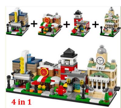 4 sets/lot Decool 1101-1104 4 Toys-R-Us Bricktober Mini Modular Set Movie Theater/Pizza Place/Fire