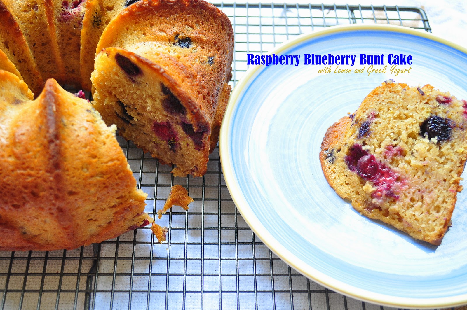 Busy Eating Moist Raspberry Blueberry Bundt Cake with Lemon and Greek