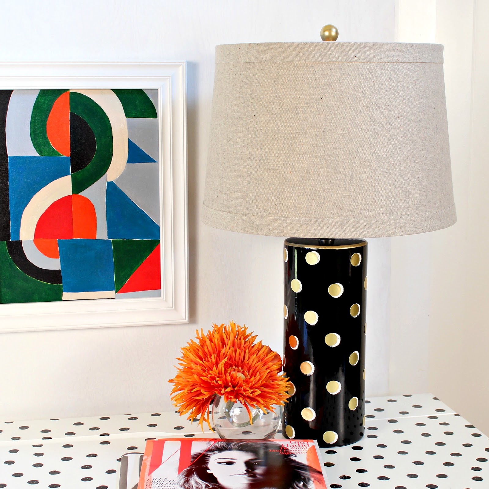 kate spade white and gold polka dot lamp