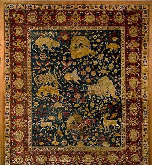 Animal Carpets: Silk Kashan Animal Carpet in Louvre Museum