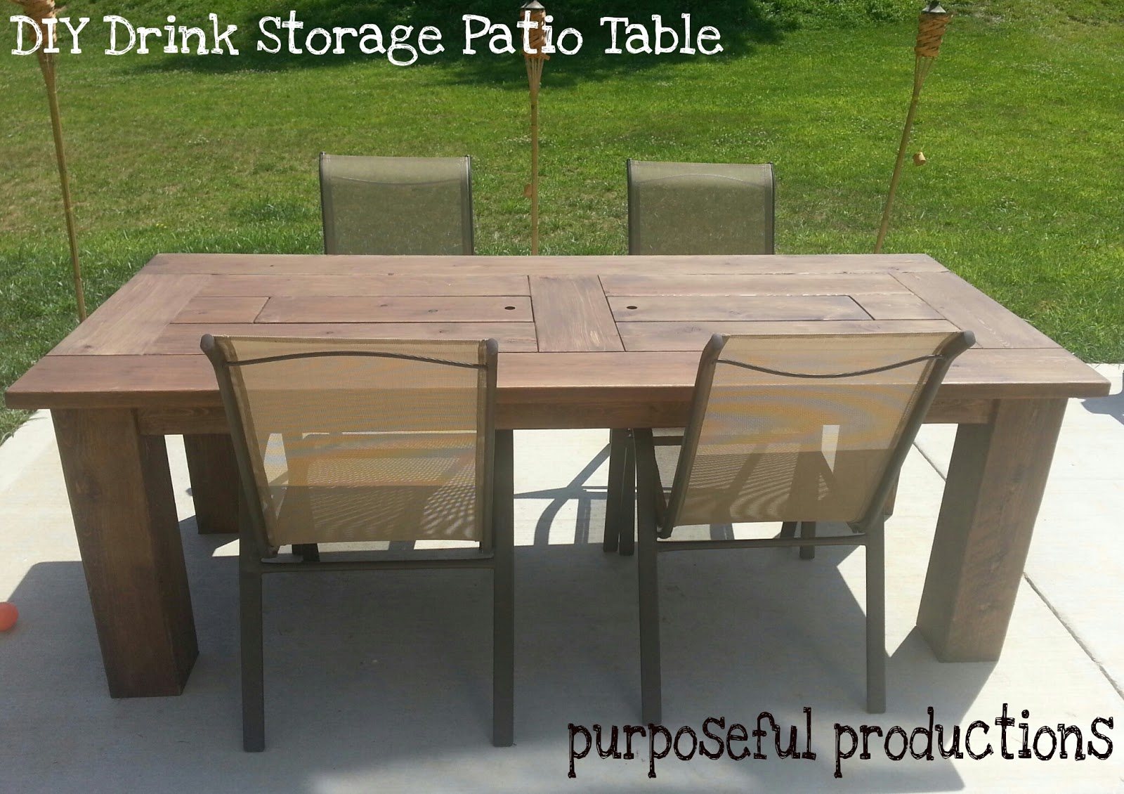 Purposeful Productions DIY Wood Patio Table with Drink Storage