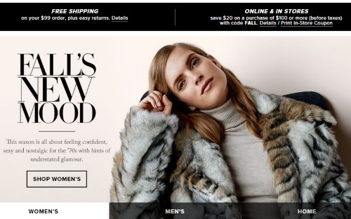 Hudson's Bay $20 Off Fall Discount Promo Code
