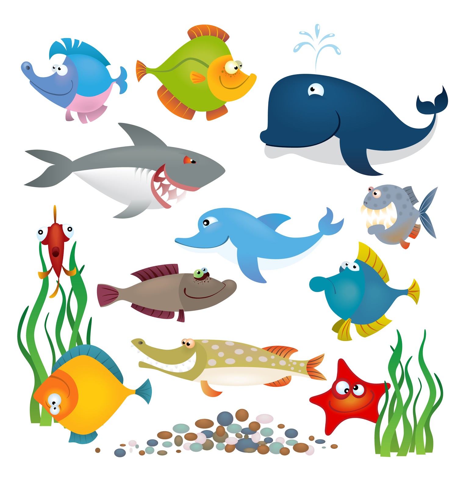Collection of cartoon sea animals png