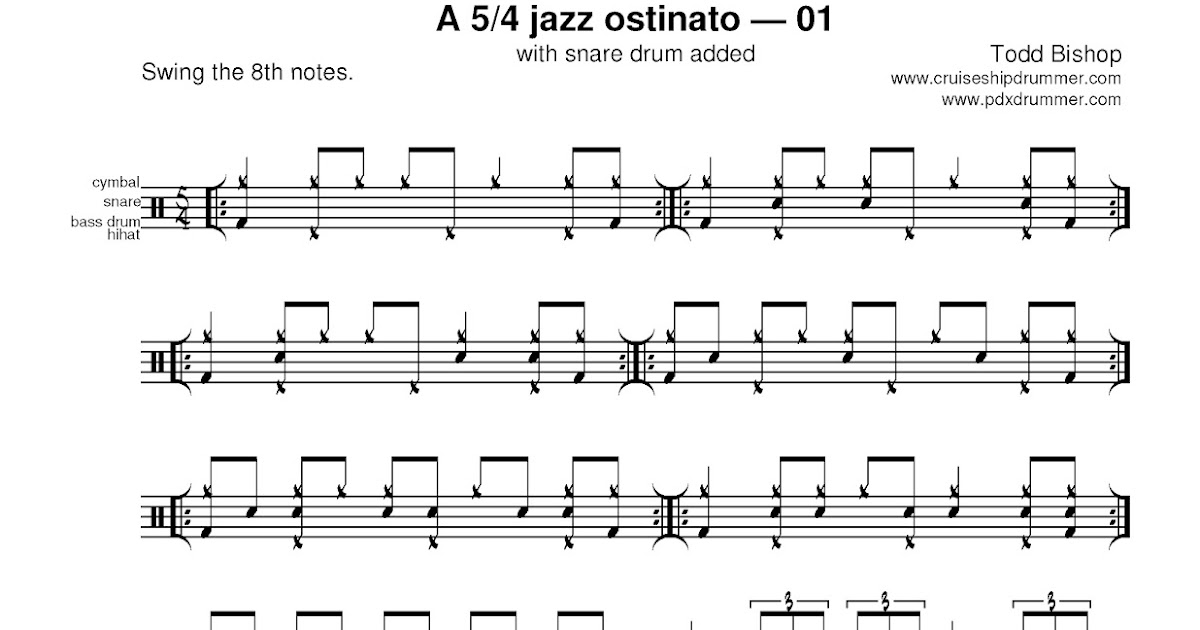 Cruise Ship Drummer! 5/4 jazz ostinato with snare drum — 01