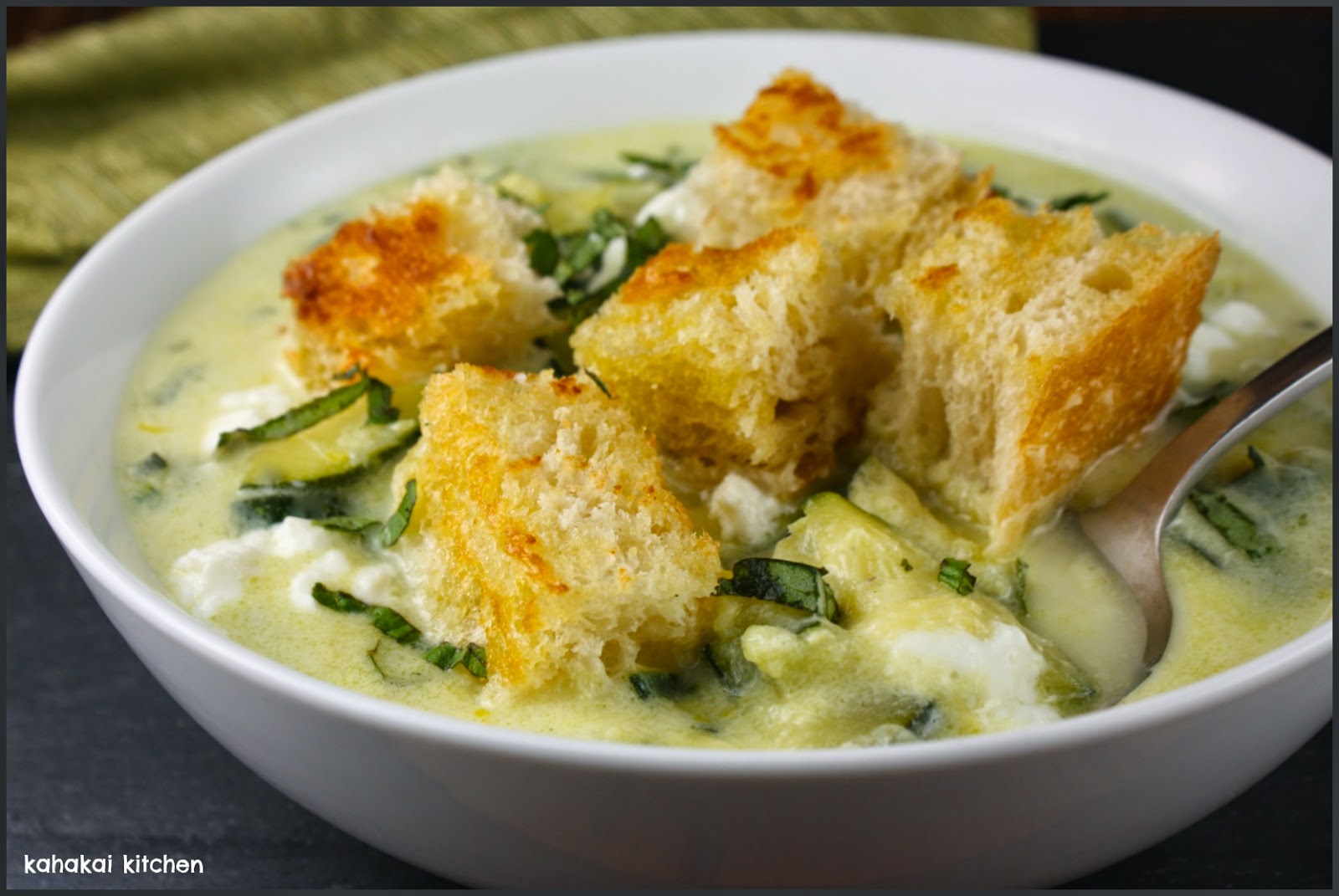 Kahakai Kitchen Zucchini and Goat Cheese Soup with Basil & Lemon A