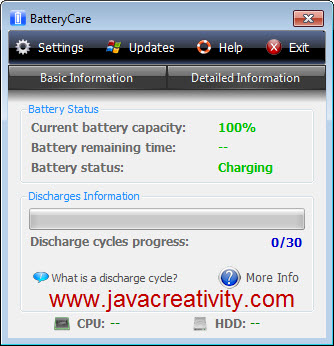 ... Battery Care sepertinya pilihan yang tepat ( untuk Windows XP, vista