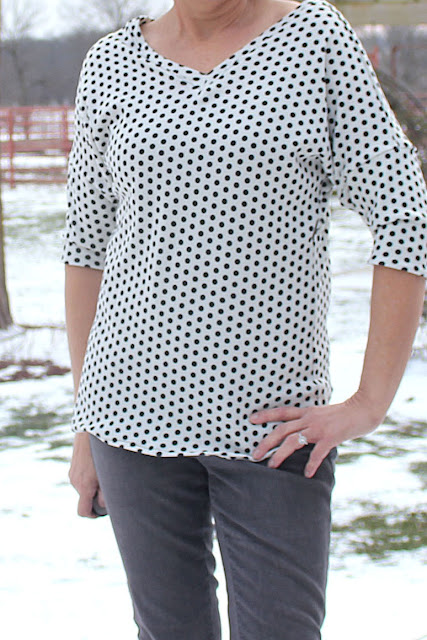 Aberdeen tunic in polka dot sweater knit from Style Makers Fabric
