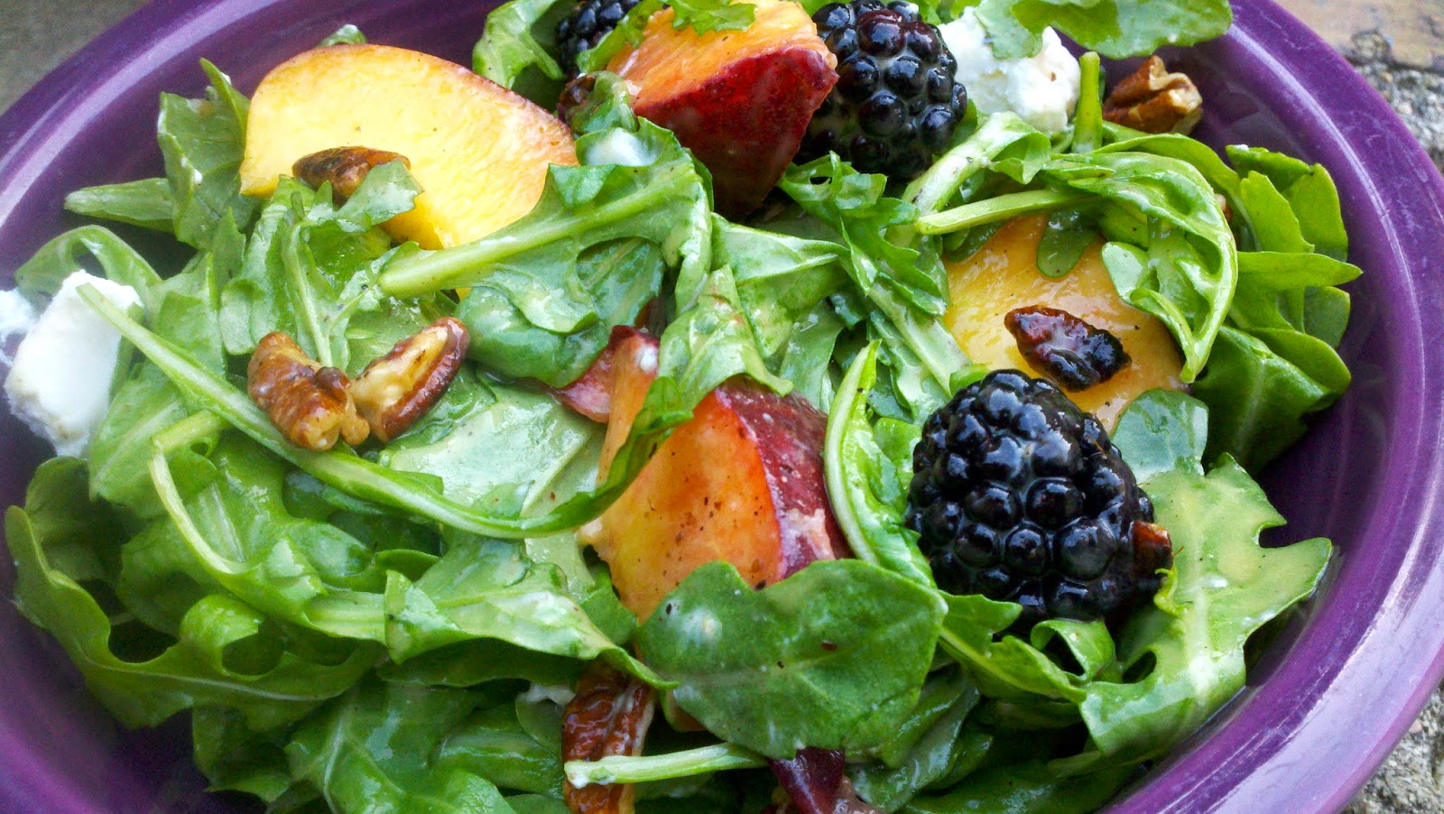 Sixty Salads of Summer 6. Arugula with Peaches, Blackberries, Goat