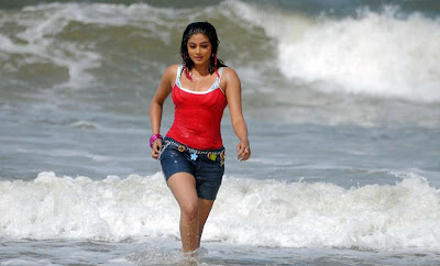 Red Color Beachwear Online, Priyamani in Beach Tshirt sand Shorts 