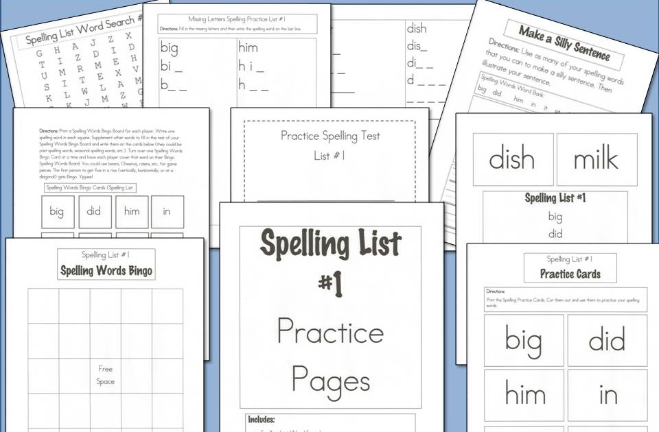 Learn and Grow Designs site Spelling List 1 Practice Pages 1st Grade