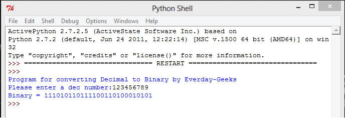 Decimal To Binary Conversion Program In Python
