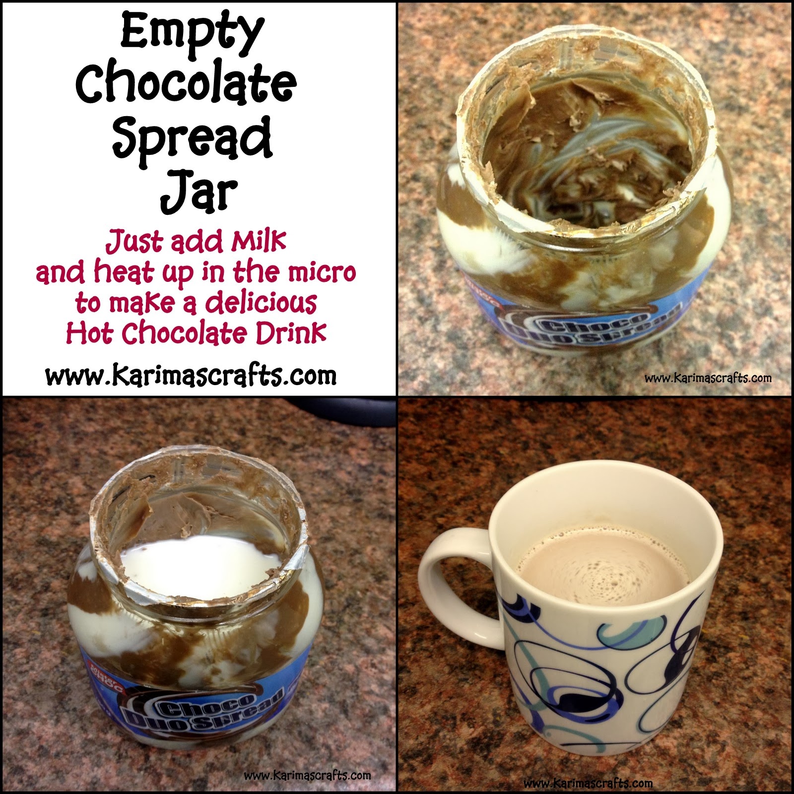 empty chocolate spread jar hot drink