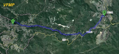 Mapa do trecho da estrada Ouro Preto-MG até Mariana-MG Viagens Familia Moretti Padulla_BLOGSPOT