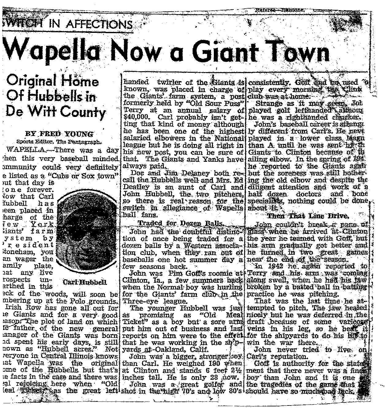 Is Wapella a New York Giant Town?