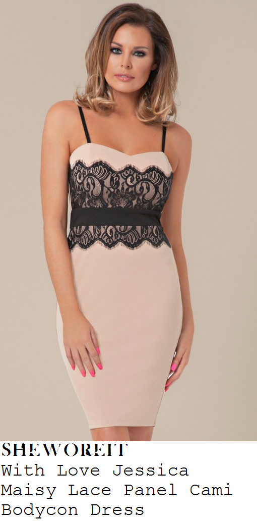 jessica-wright-nude-pink-and-black-lace-panel-cami-strap-sleeveless-bodycon-dress-towie-ad