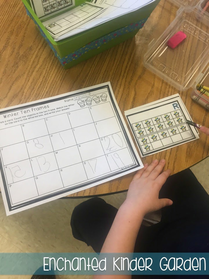 Sometimes Teacher-Authors who have stores on Teachers Pay Teachers get to swap products to test things out in their classrooms -- we like to call this Trade and Grade! This blog post is all about how I was able to try two kindergarten or primary grades resources created by Elyse from for Apples. Click through to read about her fantastic task cards and Winter Print-and-Go literacy resource! This is a photograph of a recording sheet for a kindergarten task card activity.
