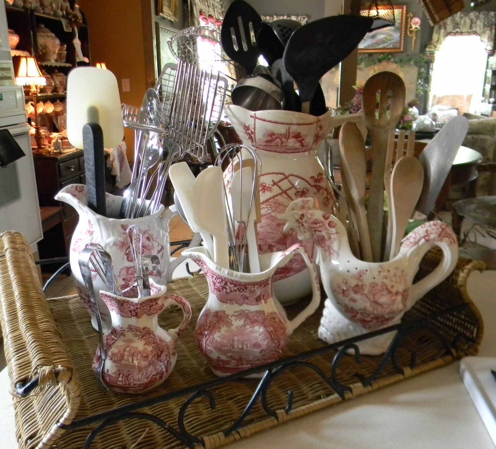 Pretty Ways to Store Cooking Utensils (yes, using transferware!)