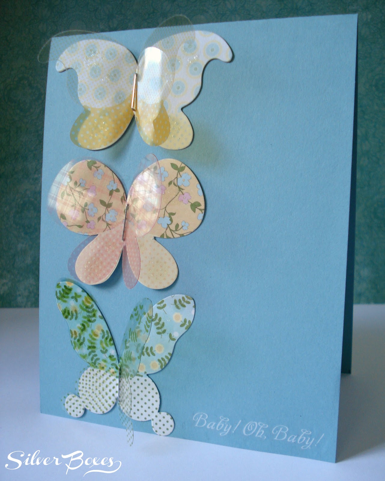 Silver Boxes Butterfly Baby Card & Gift Bag