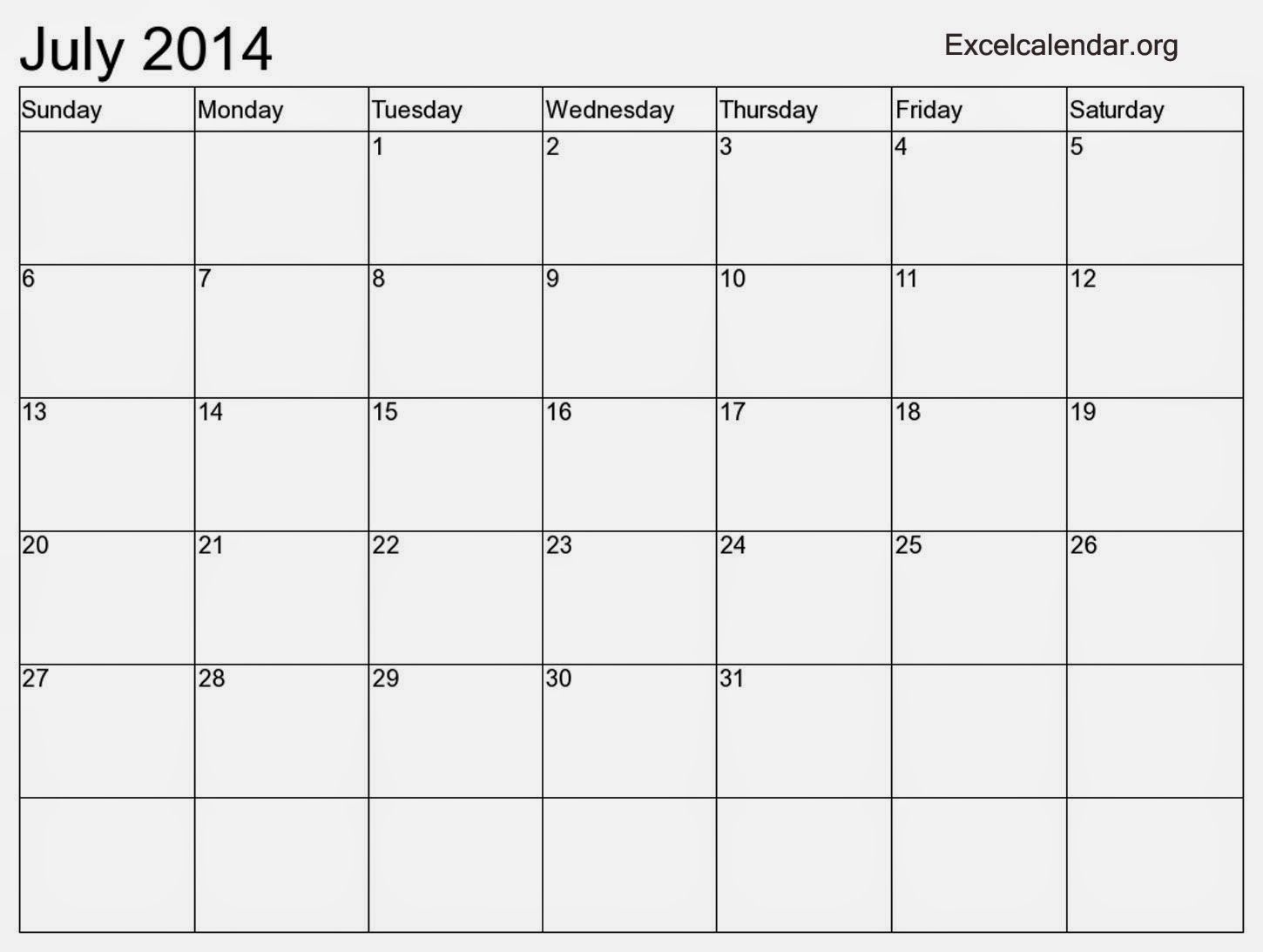 2014 calendar july