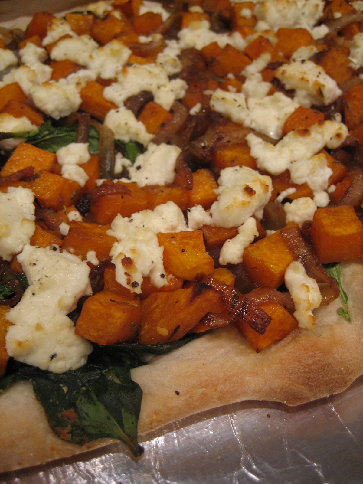 in the kitchen at number 42 Butternut Squash, Spinach and Goat Cheese Pizza
