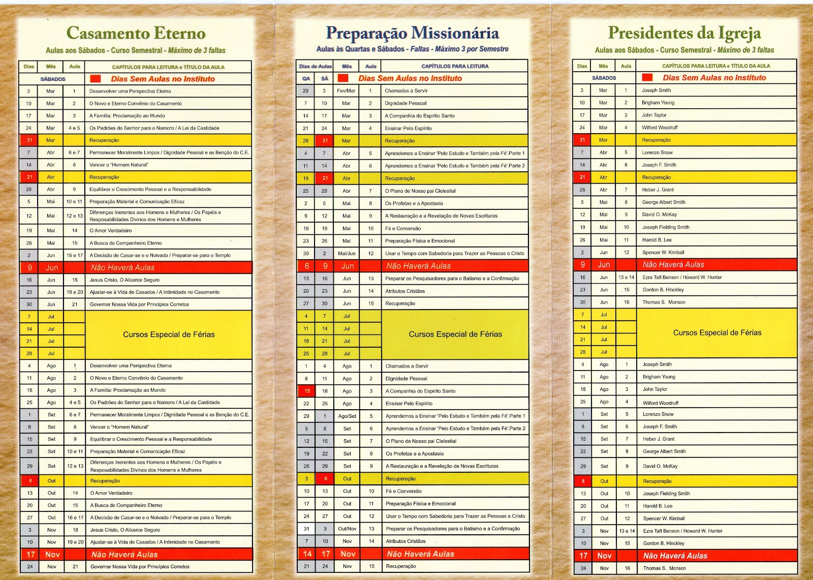 Elétricos SUD Calendário Aulas Instituto e Seminário