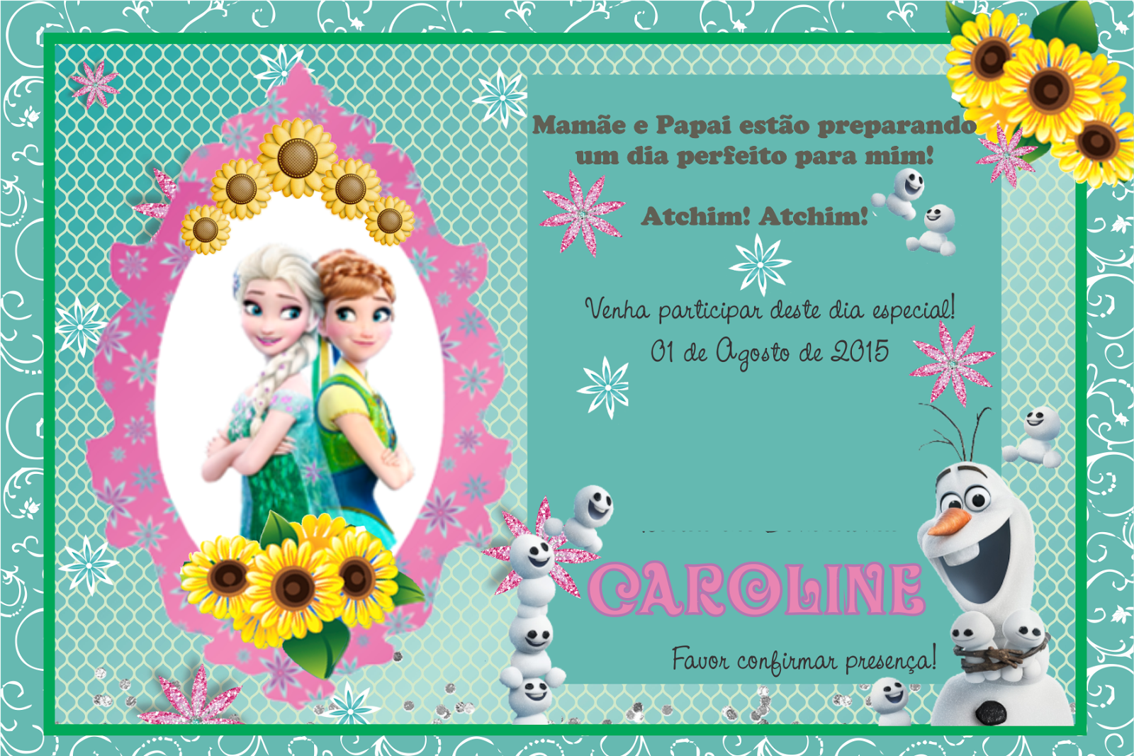 Arte de Convite virtual tema Frozen ou Frozen Fever Envio por