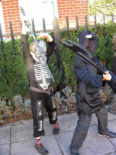 halloween skeleton and axe murderer executioner