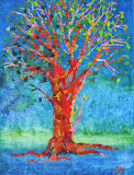 Red Tree with Green Leaves