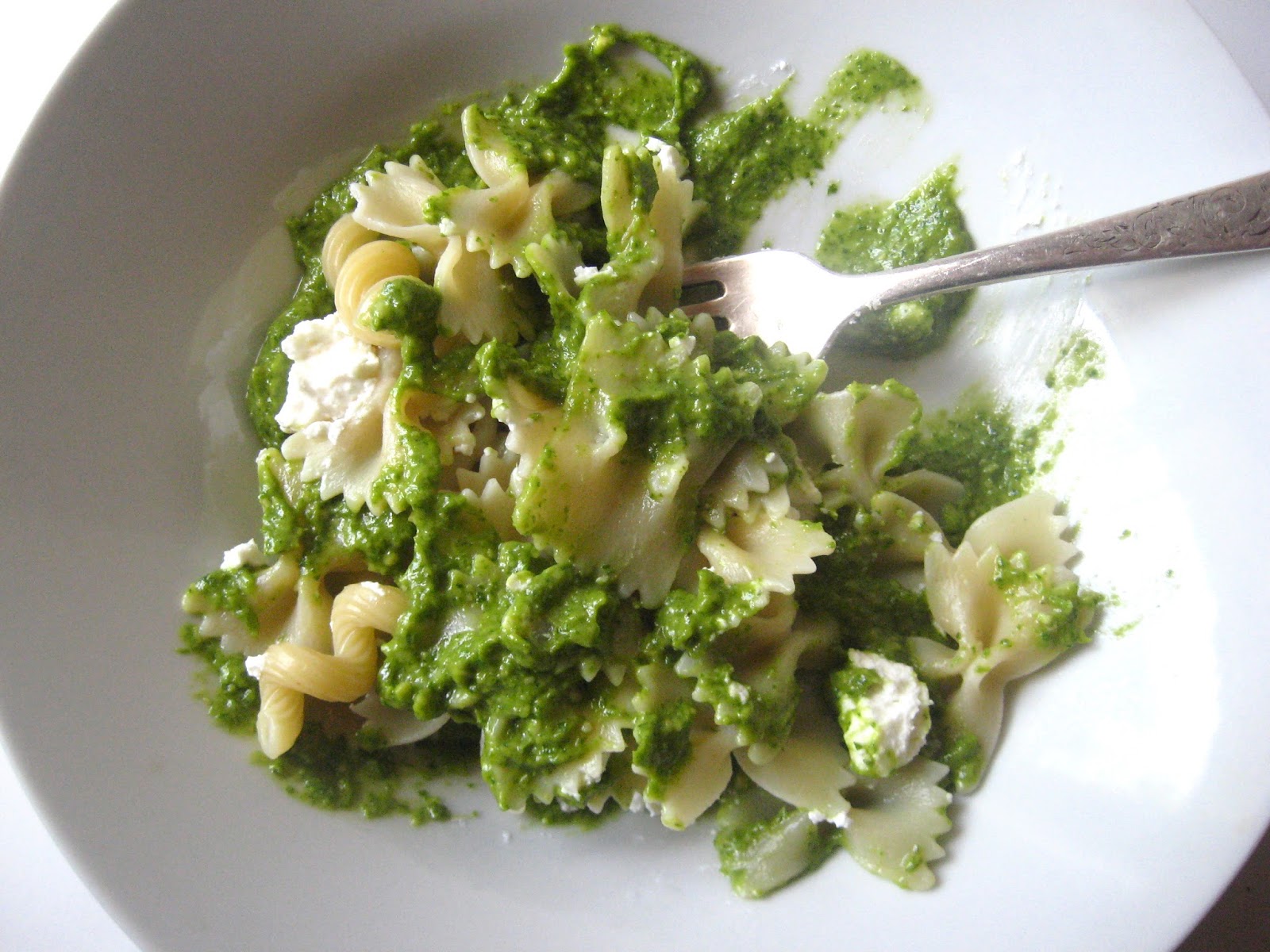 she's in the kitchen bowtie pasta with arugulaavocado pesto and goat cheese